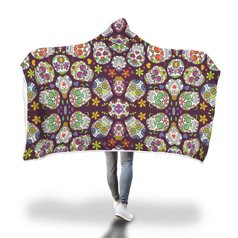 Custom Designed "Sugar Skulls" Hooded Blanket. Hooded Blanket wc-fulfillment 