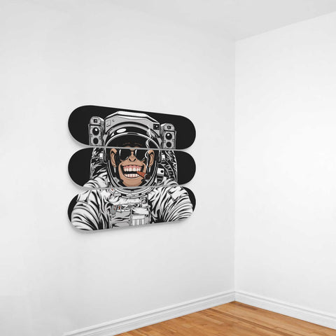 Image of Custom Designed 3 Board Wall Art - Space Chimpanzee 3 Skateboard Wall Art wc-fulfillment 