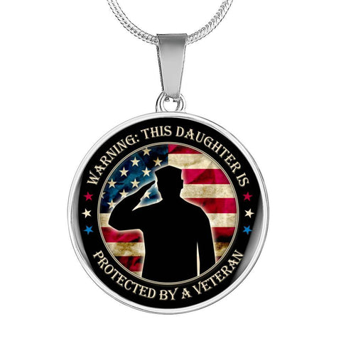 Image of protected-by-veteran-round Handmade Necklace. Jewelry ShineOn Fulfillment Luxury Necklace (Silver) No 