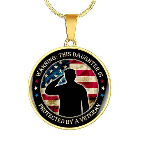 Image of protected-by-veteran-round Handmade Necklace. Jewelry ShineOn Fulfillment Luxury Necklace (Gold) No 