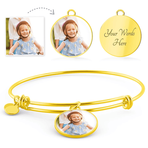 Image of Personalized Pendant with Bracelet - Upload Your Own Photo. Jewelry ShineOn Fulfillment Circle Pendant Gold Bangle No 