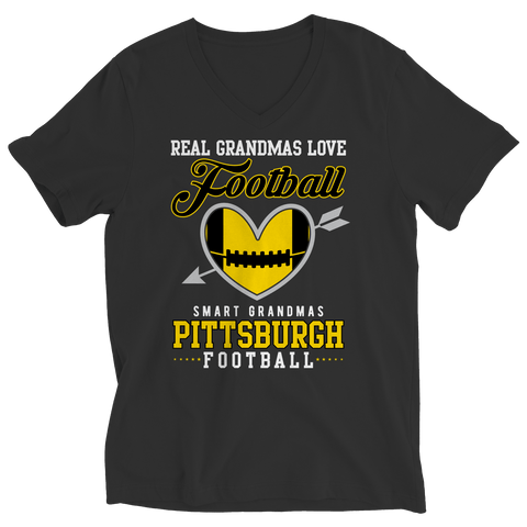 Image of Limited Edition - Real Grandmas Loves Football- Pittsburg- Black Unisex Shirt slingly Ladies V-Neck Black S