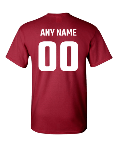 Image of Adult Unisex T-Shirt Personalize Name and Number Sports Team Adult Unisex T-Shirt PrintTech S Crimson 